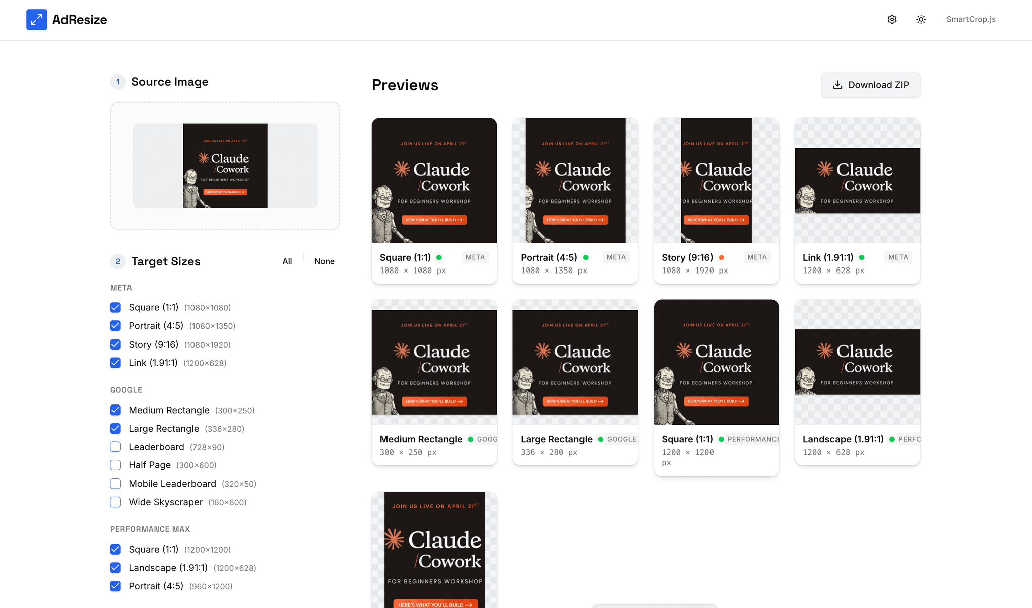 Screenshot of AdResize