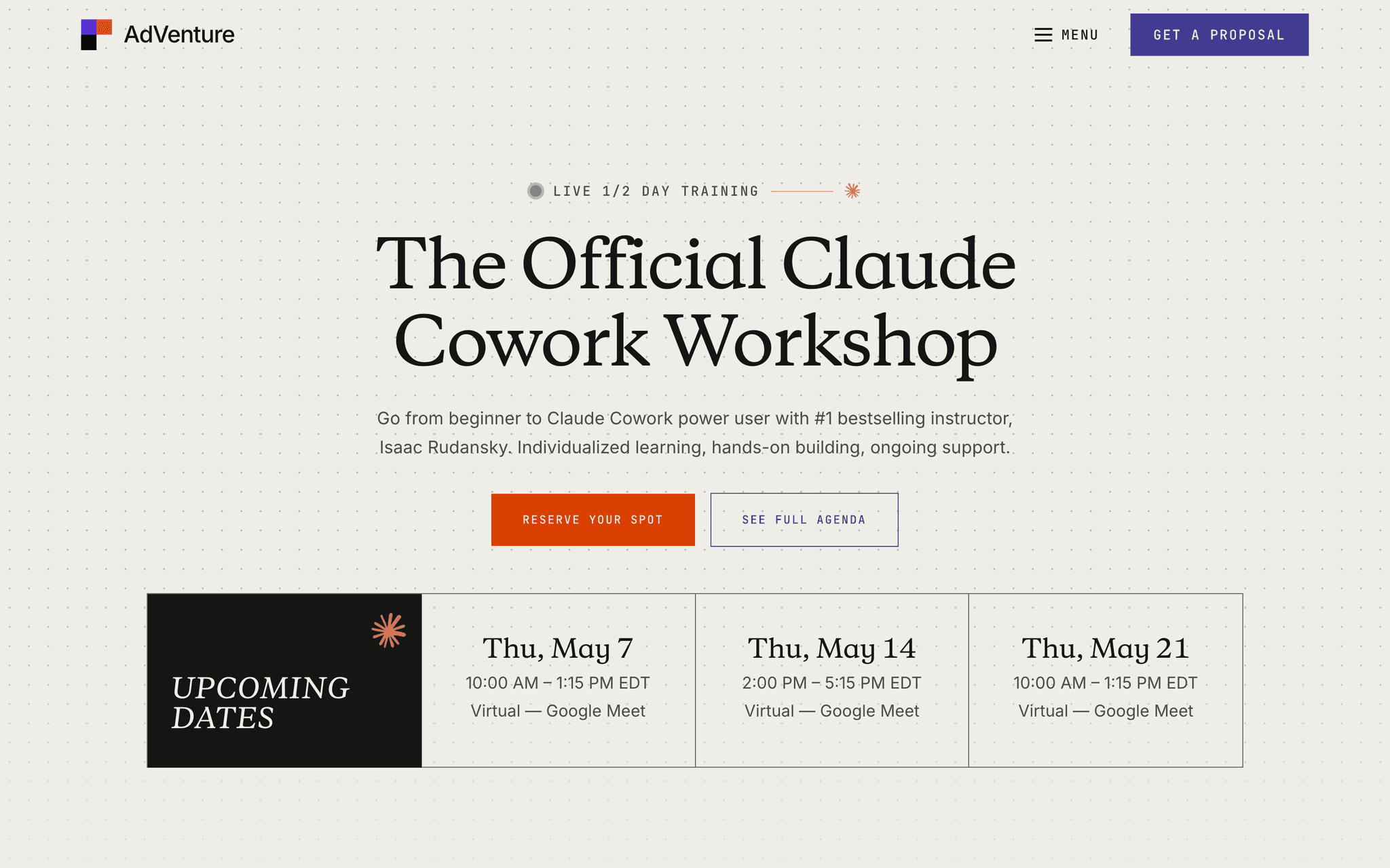Screenshot of Event Landing Pages