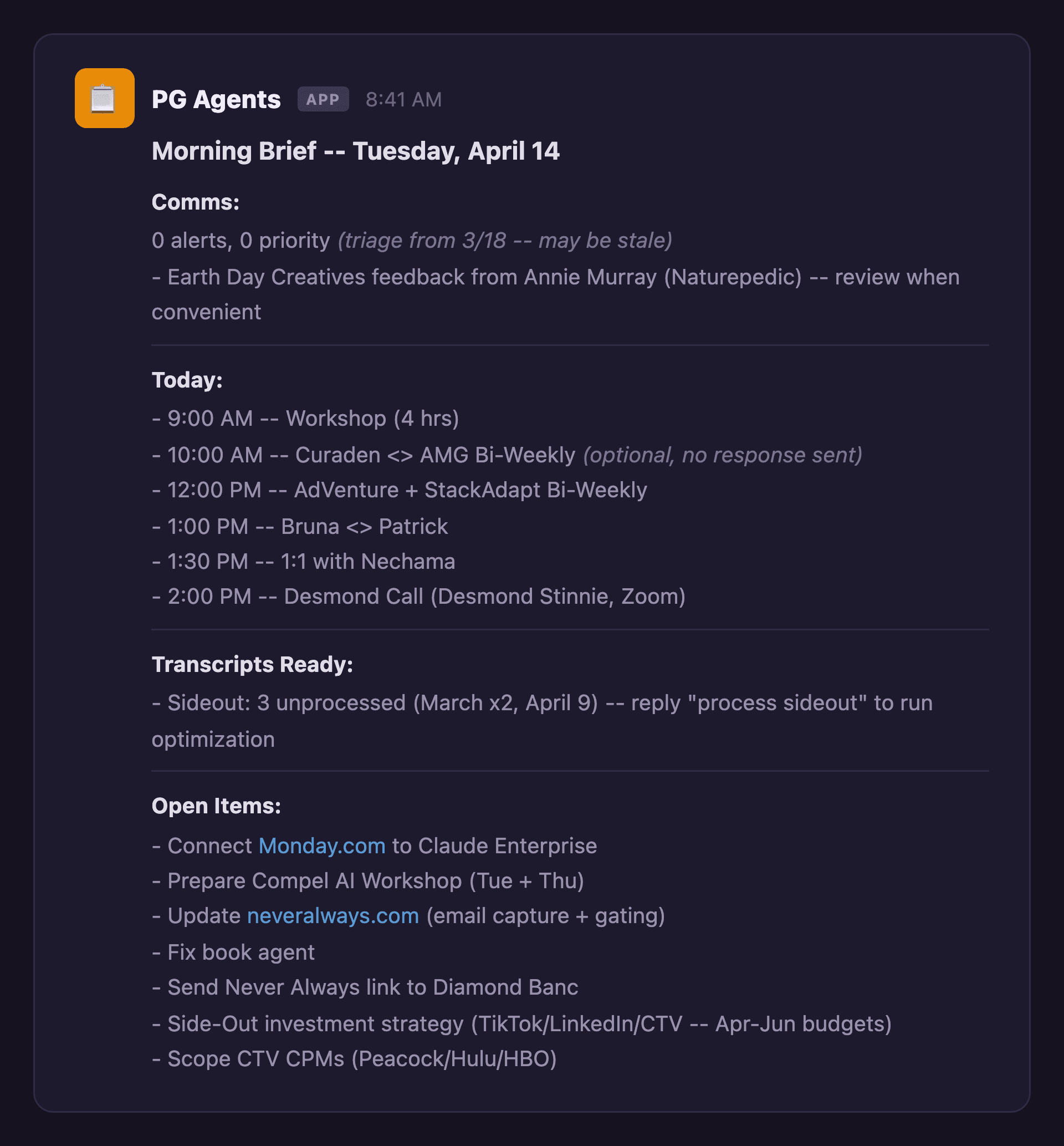 Screenshot of Morning Brief Agent