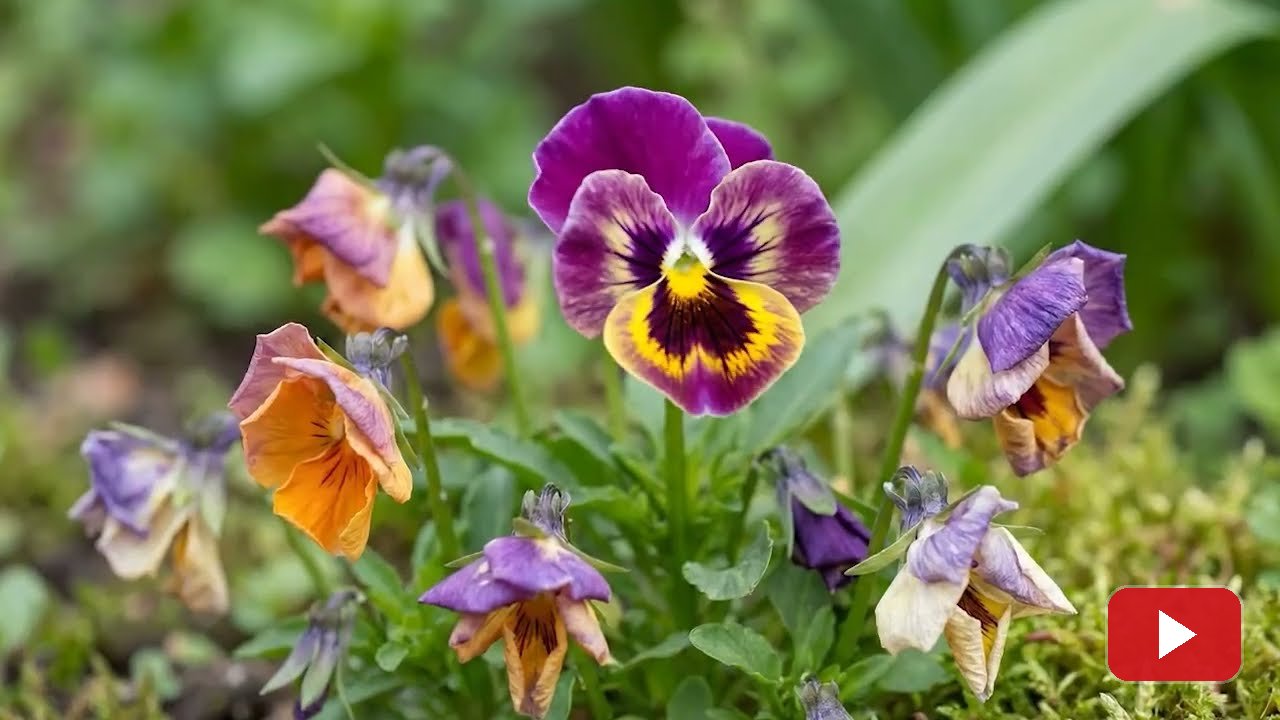 Still from the MitoGrow Not Dead Yet spot: a patch of pansies