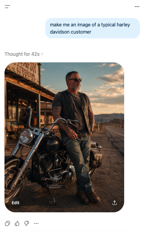 ChatGPT generates an image of a typical Harley-Davidson customer