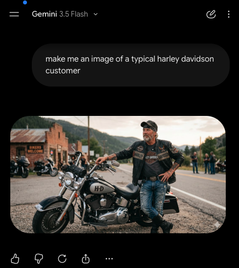 Gemini generates an image of a typical Harley-Davidson customer